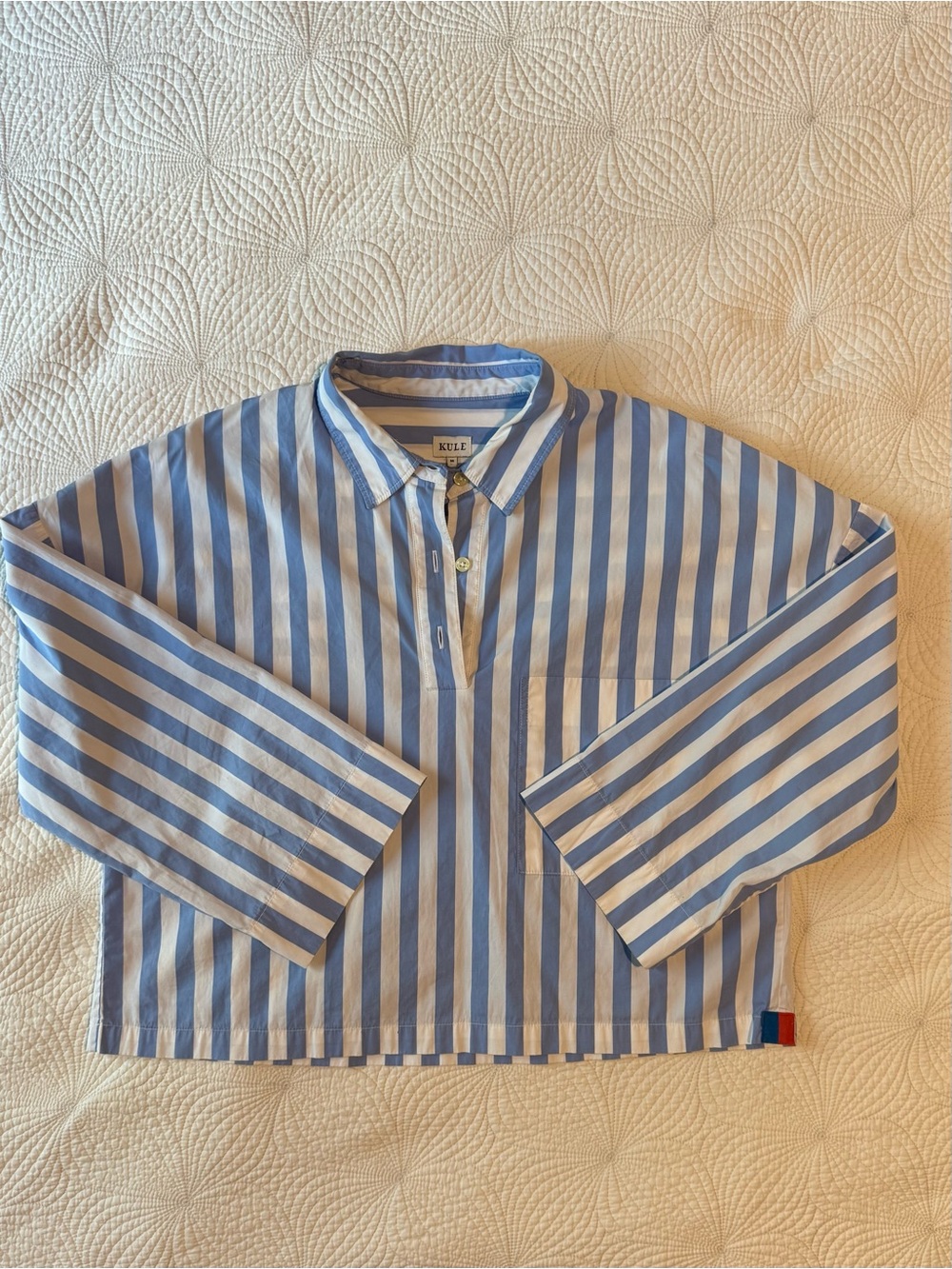 KULE The Keaton Blue and White Striped Button-Down Popover Shirt